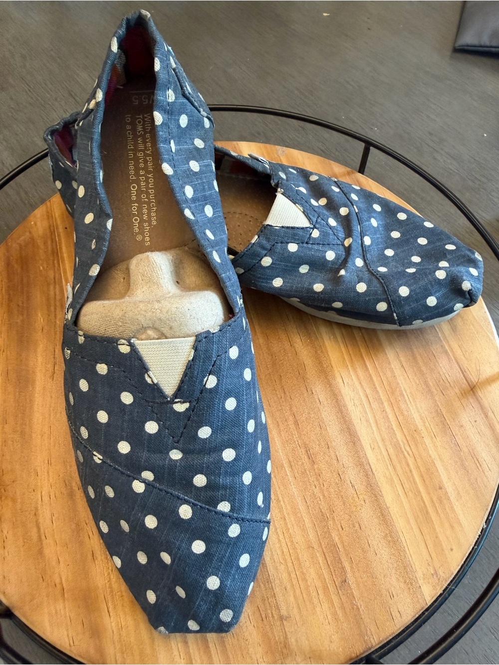 Toms Navy Polka Dot Slip-On Flats